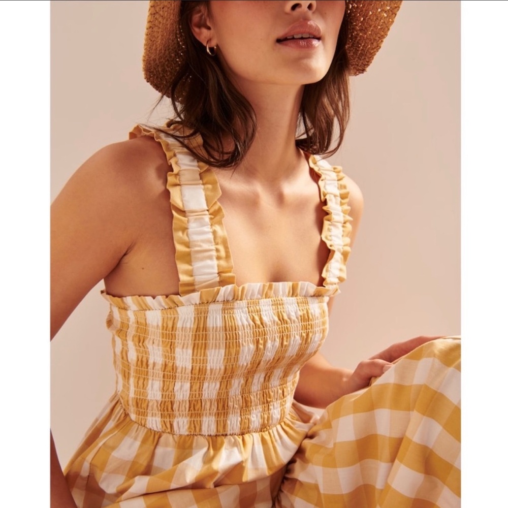 ABERCROMBIE & FITCH Yellow Check Smocked Bodice Easy Maxi Dress XSP